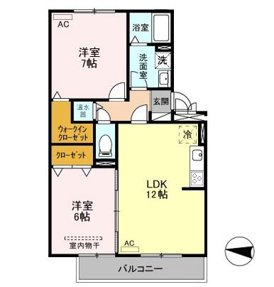 オッツ空港西(2LDK/2階)の間取り写真