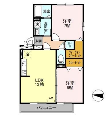 オッツ空港西(2LDK/3階)の間取り写真