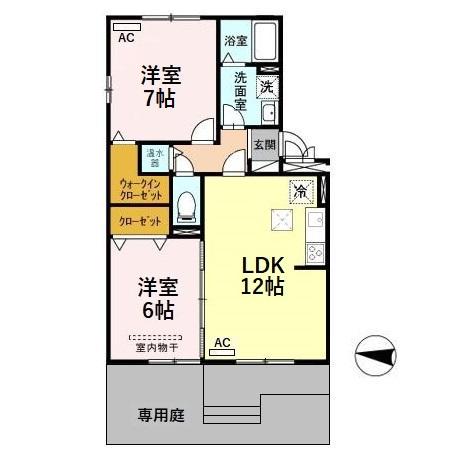 オッツ空港西(2LDK/1階)の間取り写真