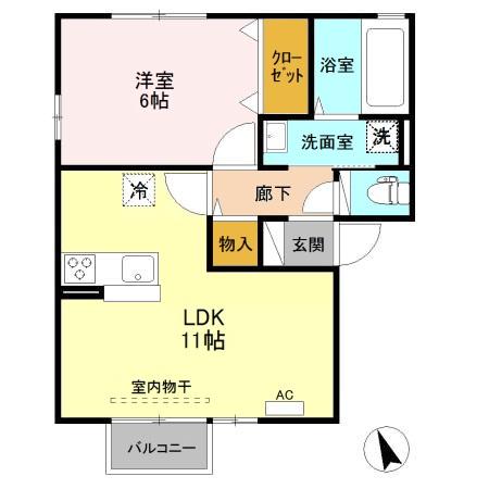 アムール中央(1LDK/2階)の間取り写真