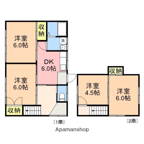 新潟県新潟市中央区 2階建 築44年(4DK)の間取り写真