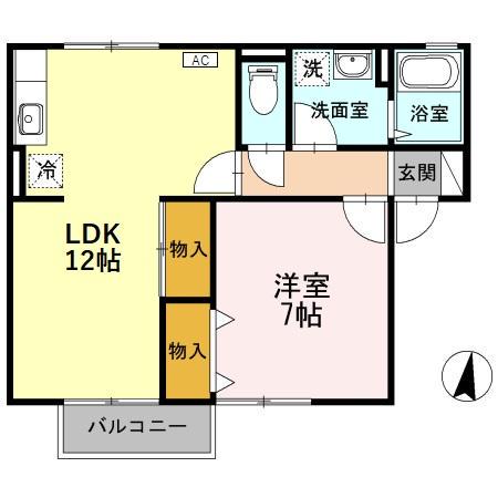 プルミエールA棟(1LDK/1階)の間取り写真