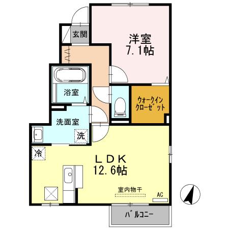 ハックベリー(1LDK/1階)の間取り写真