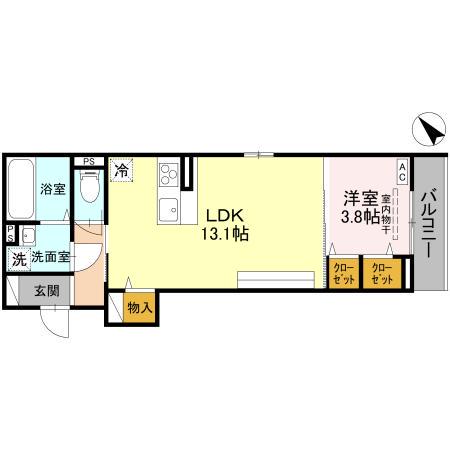 D-ROOM川端町(1LDK/2階)の間取り写真