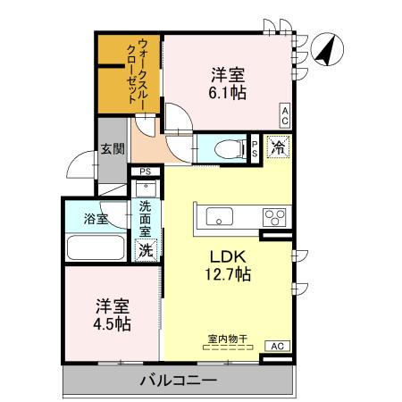 D-ROOM上所中(2LDK/2階)の間取り写真
