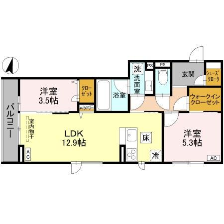 エテルネル近江(2LDK/1階)の間取り写真
