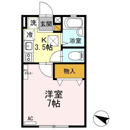ゼロワンIII(1K/1階)の間取り写真