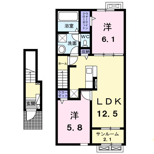 ピアニッシモⅡ(2LDK/2階)の間取り写真