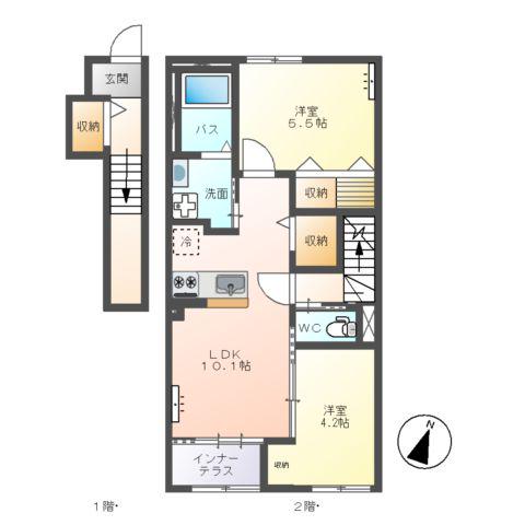 パレスコート トーケン(2LDK/2階)の間取り写真