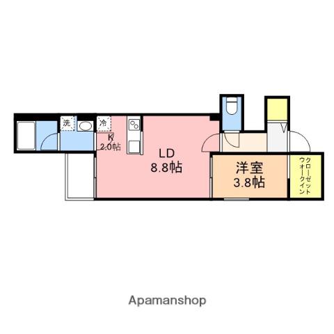 ラフィネ東大畑通(1LDK/2階)の間取り写真