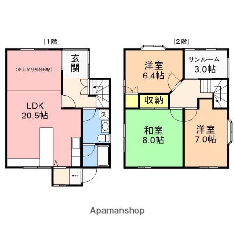信越本線 越後石山駅 徒歩21分 2階建 築38年(3LDK)の間取り写真