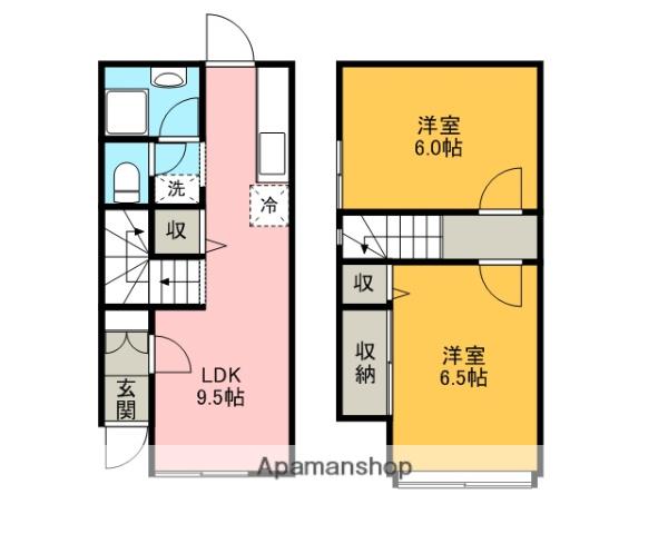 水道町タウンハウス(2DK/1階)の間取り写真