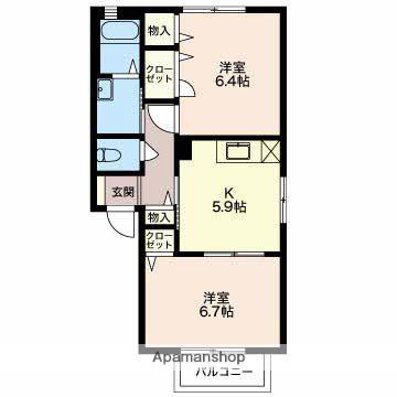 グリーンパレスB(2K/1階)の間取り写真