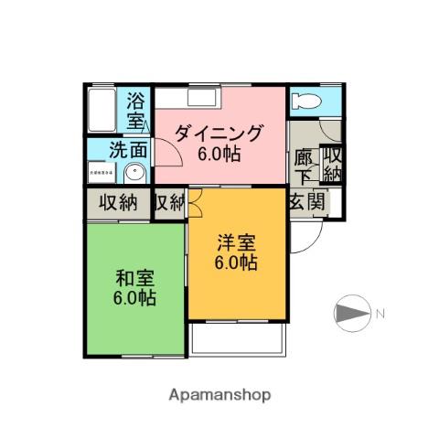 ハイツオーキッドマイルC(2DK/2階)の間取り写真