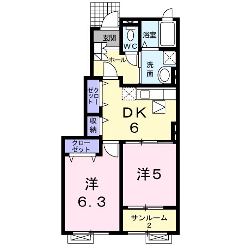 ビレッジケイツ 3(2DK/1階)の間取り写真