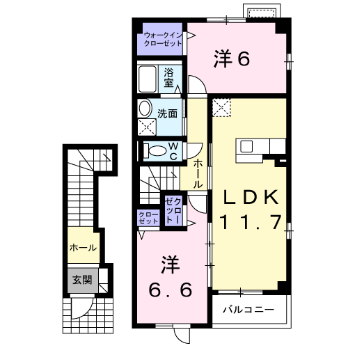 ハーモニー六(2LDK/2階)の間取り写真