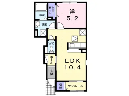 アンソレイエ2(1LDK/1階)の間取り写真