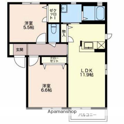 マウンテンリバー(2LDK/1階)の間取り写真