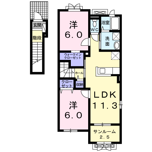 オーブ・ヴィラージュ Ⅱ(2LDK/2階)の間取り写真