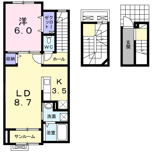 マシェリⅡ(1LDK/3階)の間取り写真