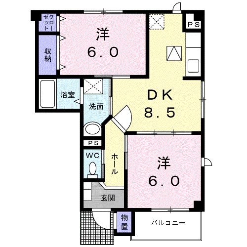 エトワールA(2DK/1階)の間取り写真