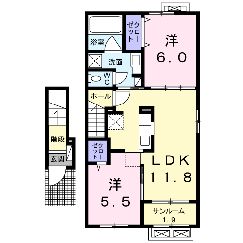 ル・ヴァヌルー Ⅰ(2LDK/2階)の間取り写真