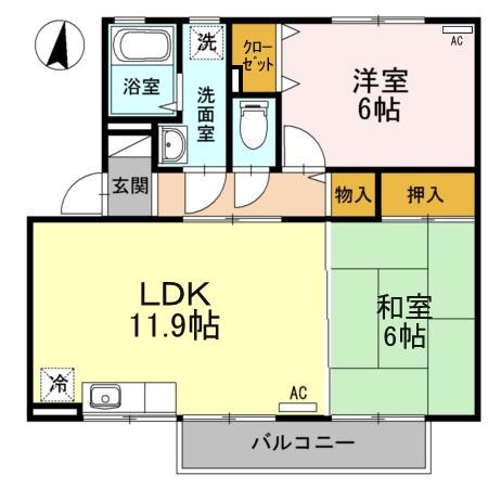 グラン・デ・ハイツ B棟(2LDK/2階)の間取り写真