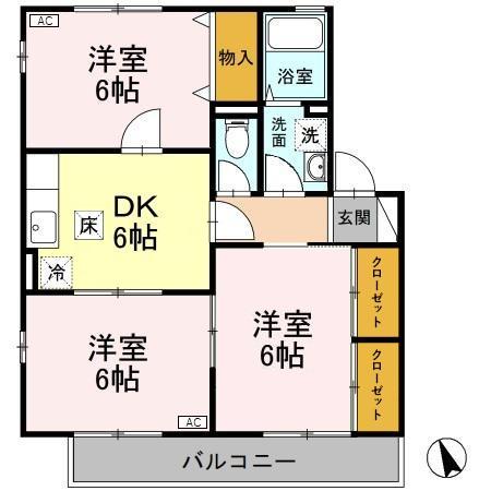 セジュールかきざきB(3DK/1階)の間取り写真