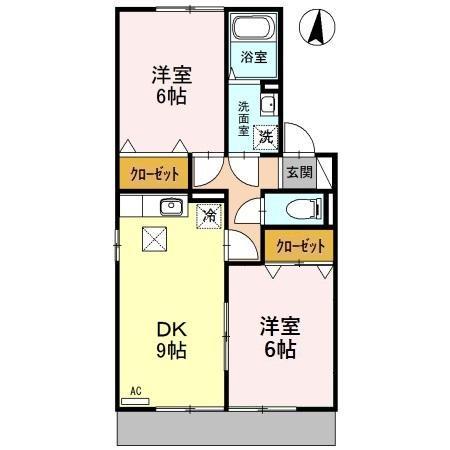 パークハウスU(2DK/1階)の間取り写真