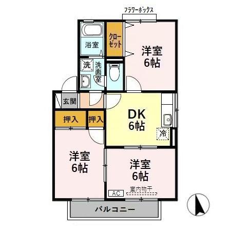 ベッセルオオヌキ(3DK/2階)の間取り写真