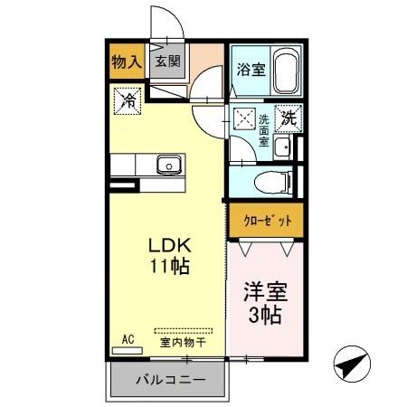 タウンコートくろい駅東 3(1LDK/1階)の間取り写真