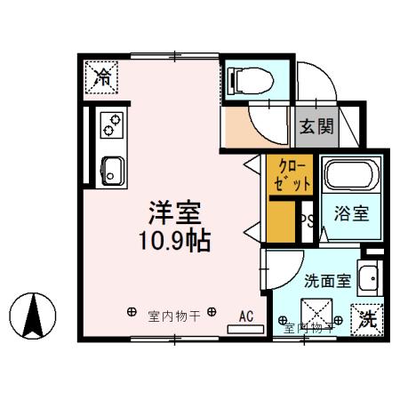 セレーノ ビオラ(ワンルーム/1階)の間取り写真