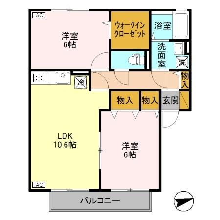 フィルコート新町参番館(2LDK/2階)の間取り写真