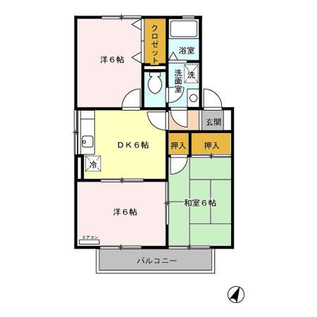 フォーシーズンA棟(3DK/2階)の間取り写真