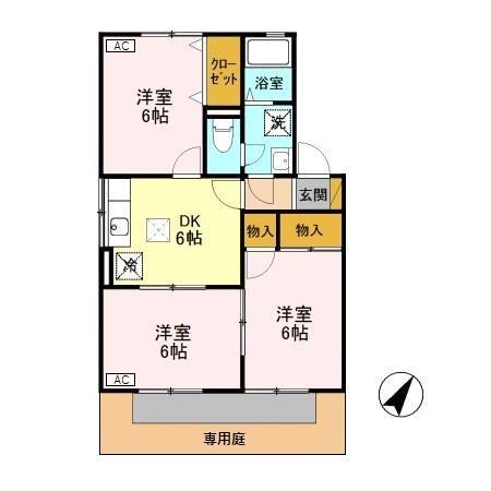 フォーシーズンA棟(3DK/1階)の間取り写真