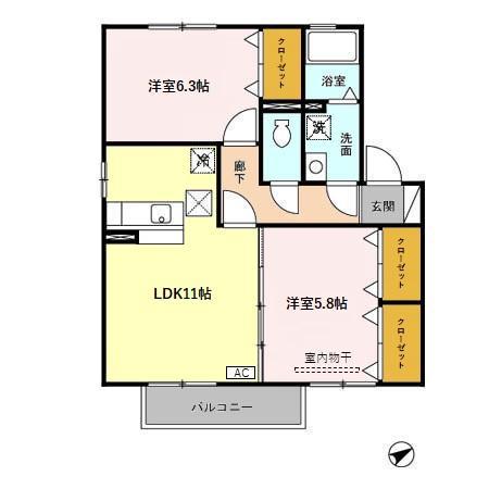 タウンコートくろい駅東II(2LDK/1階)の間取り写真
