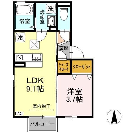 ハッピークローバー春日野(1LDK/1階)の間取り写真