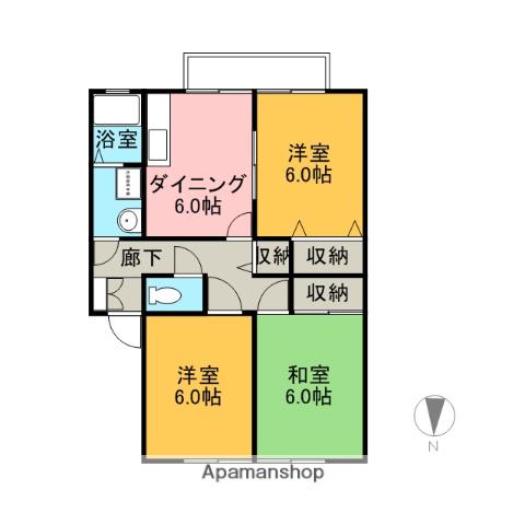 サンハーモニーB棟(3DK/1階)の間取り写真