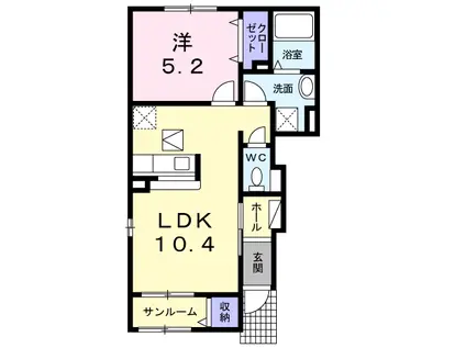 ミニヨンリバー(1LDK/1階)の間取り写真