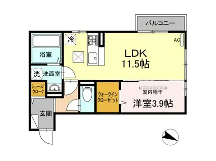 上越新幹線 新潟駅 徒歩33分 2階建 築2年(1LDK/1階)の間取り写真