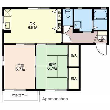 エバーグリーン(2DK/2階)の間取り写真