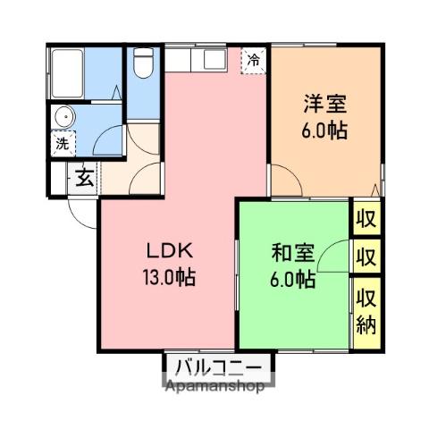 アブニールA(2LDK/2階)の間取り写真