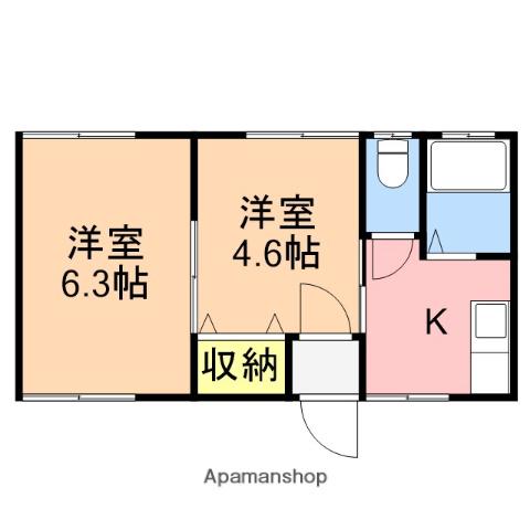越後線 小針駅 徒歩18分 2階建 築30年(2K/2階)の間取り写真
