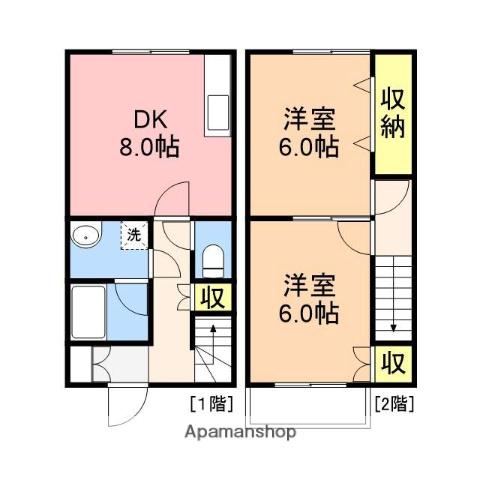 ラフィーネ吉川Ⅰ(2DK/1階)の間取り写真