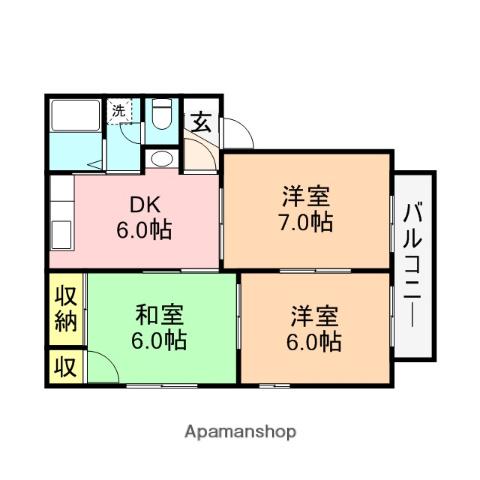 リバーサイドヒルズ(3DK/2階)の間取り写真