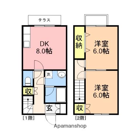 JOYPLACE青山3(2DK/1階)の間取り写真