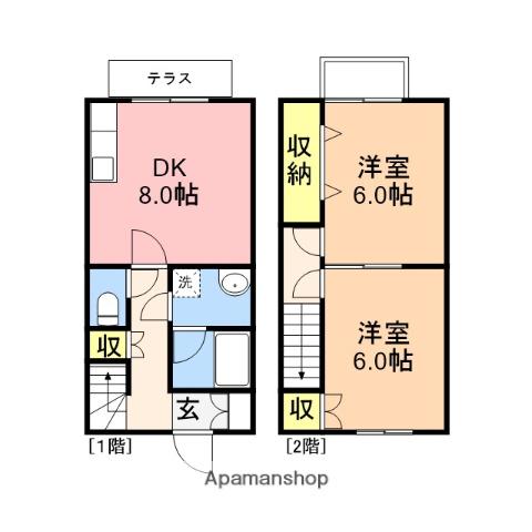 JOYPLACE青山3(2DK/1階)の間取り写真
