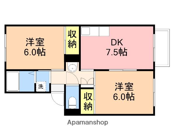 ウエストグランディールB棟(2DK/1階)の間取り写真