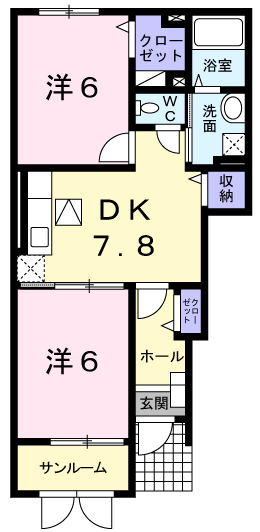ラフィネレジタンス(2DK/1階)の間取り写真