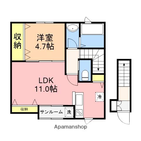 アンウルー坂井(1LDK/2階)の間取り写真
